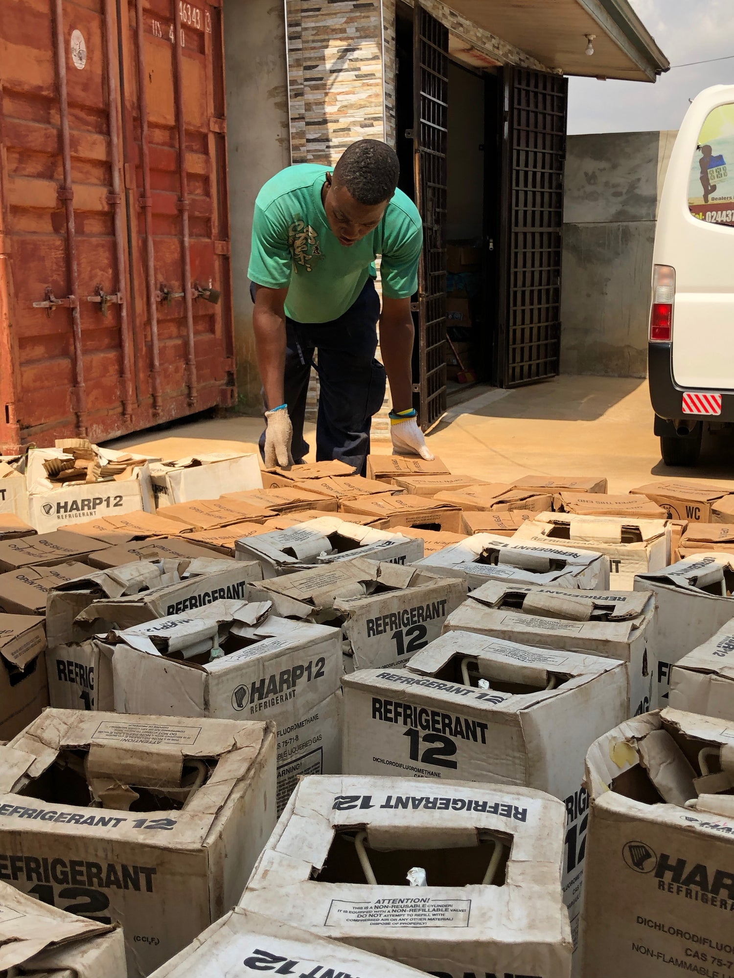 refrigerant gasses being inspected bu a man for proper disposal, photo provided by Tradewater.