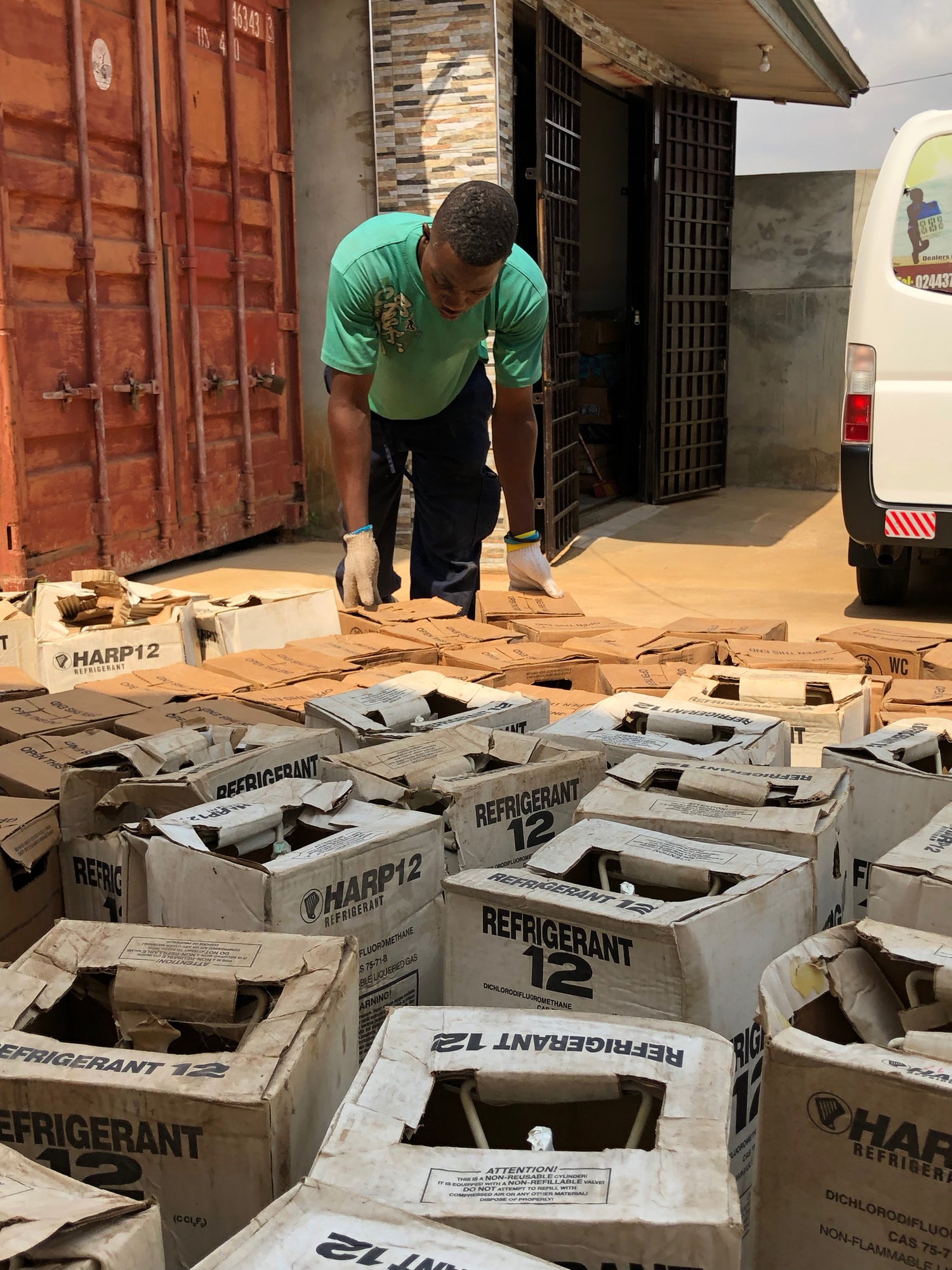 refrigerant gasses being inspected bu a man for proper disposal, photo provided by Tradewater. 